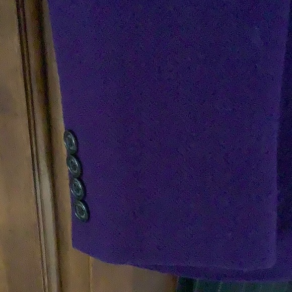 Lauren Ralph Lauren pant suit purple jacket and dark grey pin striped no pleats - Picture 3 of 7